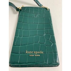 Kate Spade New York Green Croc Embossed Phone Crossbody Bag Wallet